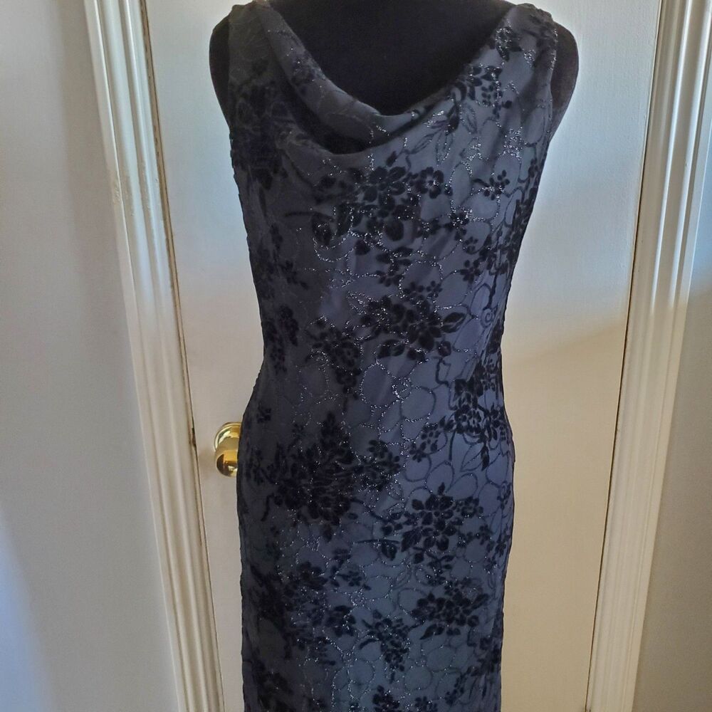 Exquis Black Floral Velvet Burnout Maxi Dress Size S 90s Y2k Whimsigoth Witchy - Picture 5 of 11